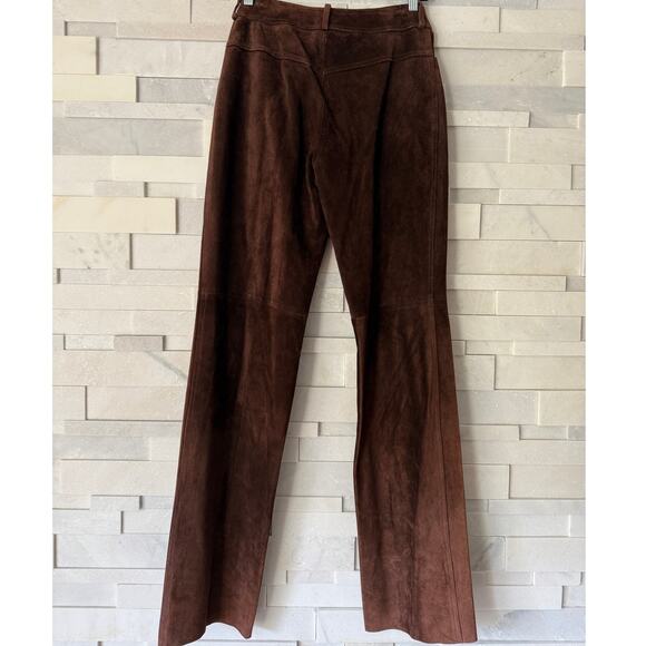 SAKS 5th AVE Genuine Suede Straight Leg Hi-Rise Zip Fly Pants Trousers Brown 12 - Picture 1 of 6